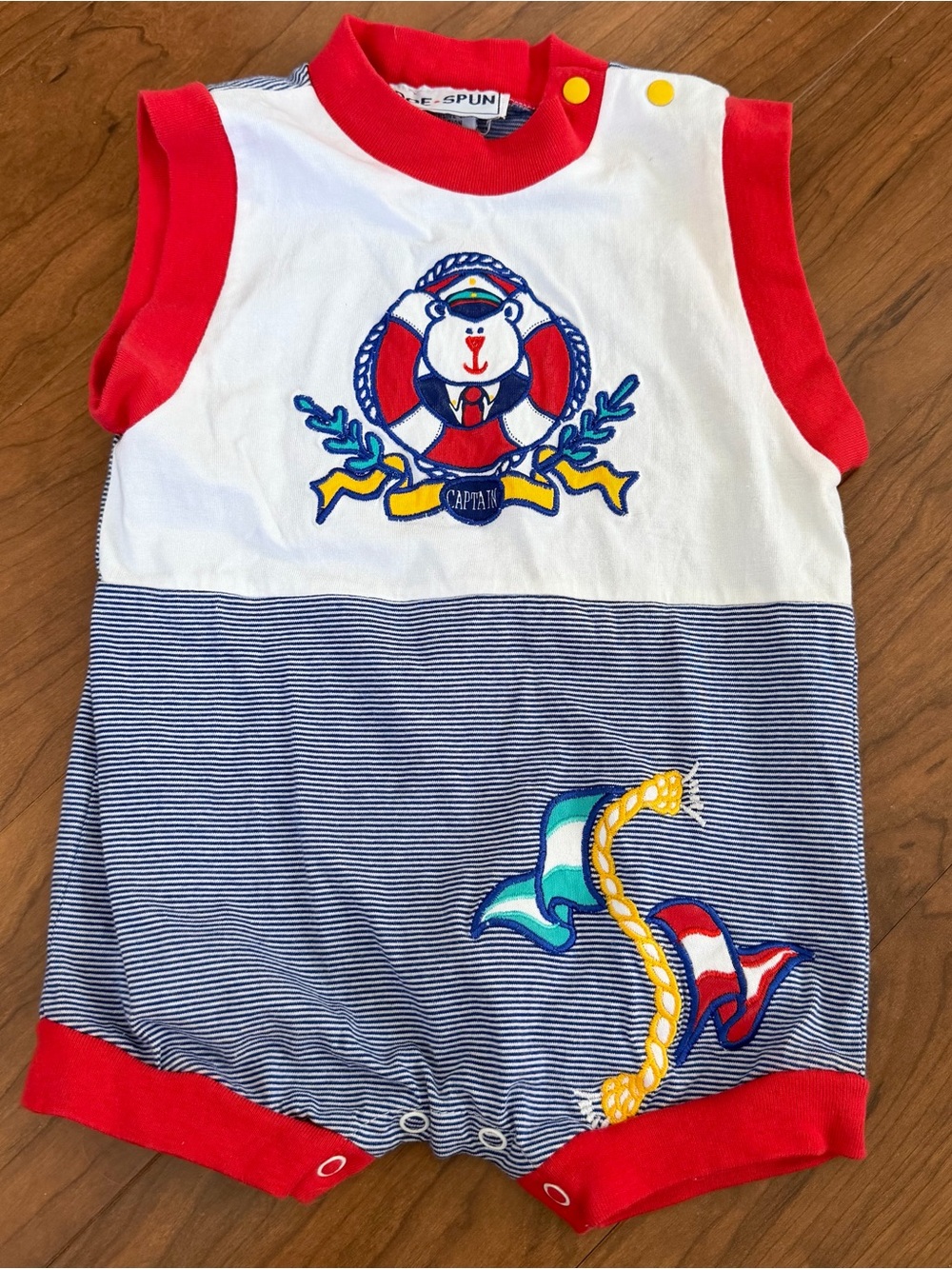 Vintage White Toddler Boys Embroidered Sailboat Nautical Romper Size 12 Months